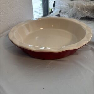 Good Cook Pie Plate 9 in Red Cream Ceramic Baking Oven Table Stoneware